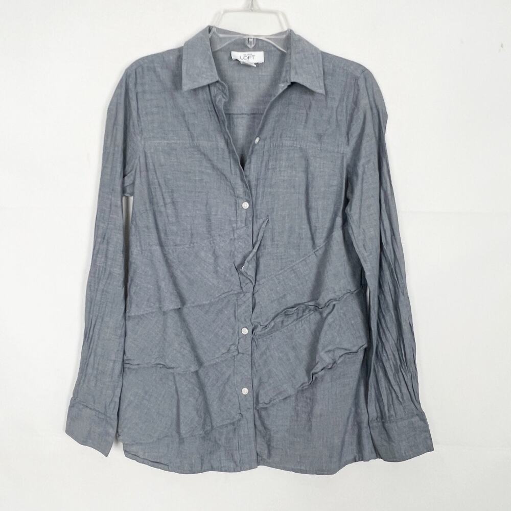 Ann Taylor Loft Button Down Ruffle Shirt Size XS